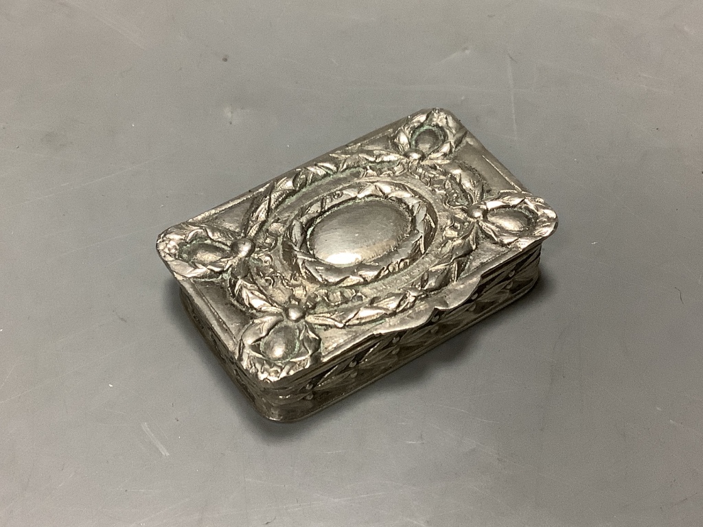 A late 19th century Hanau white metal snuff box, by Karl Kurz, 40mm.